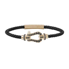 Pave Buckle Leather Bracelet in Gold