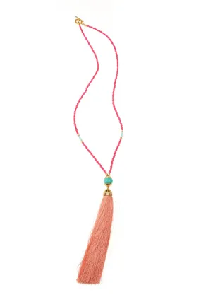 Peach/Pink Rainbow Long Tassel Necklace