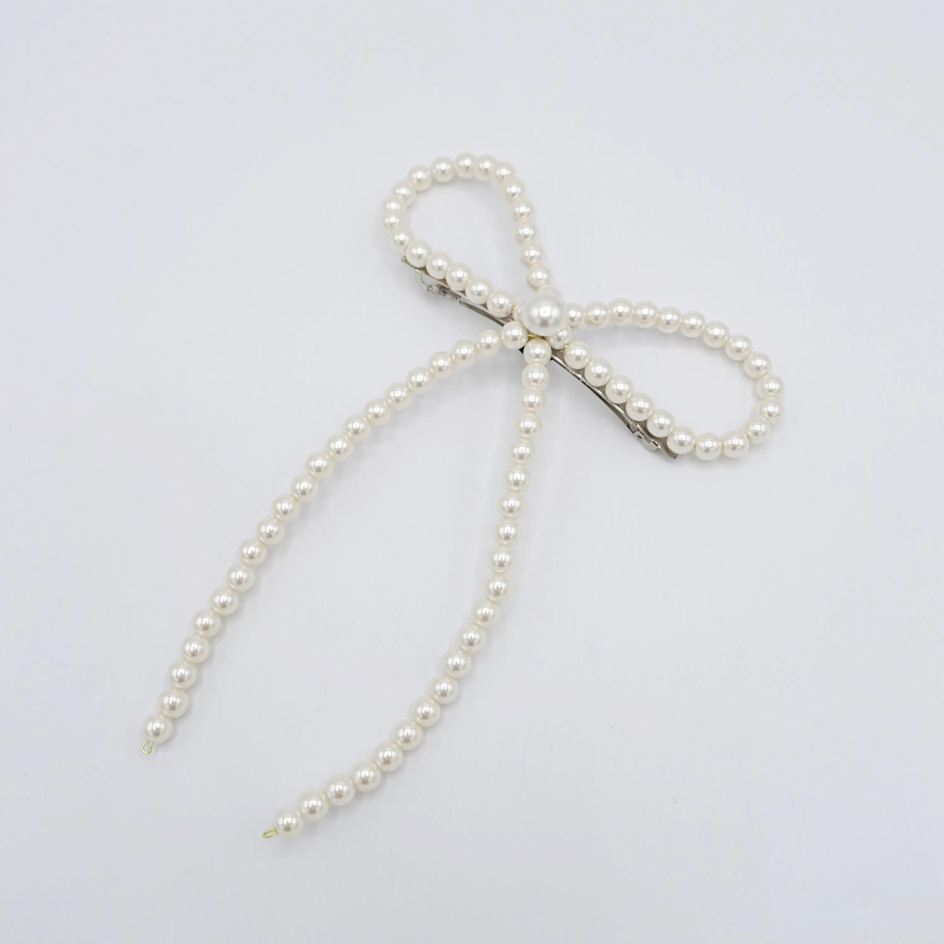 pearl bow barrette, pearl ribbon bow barrette for women