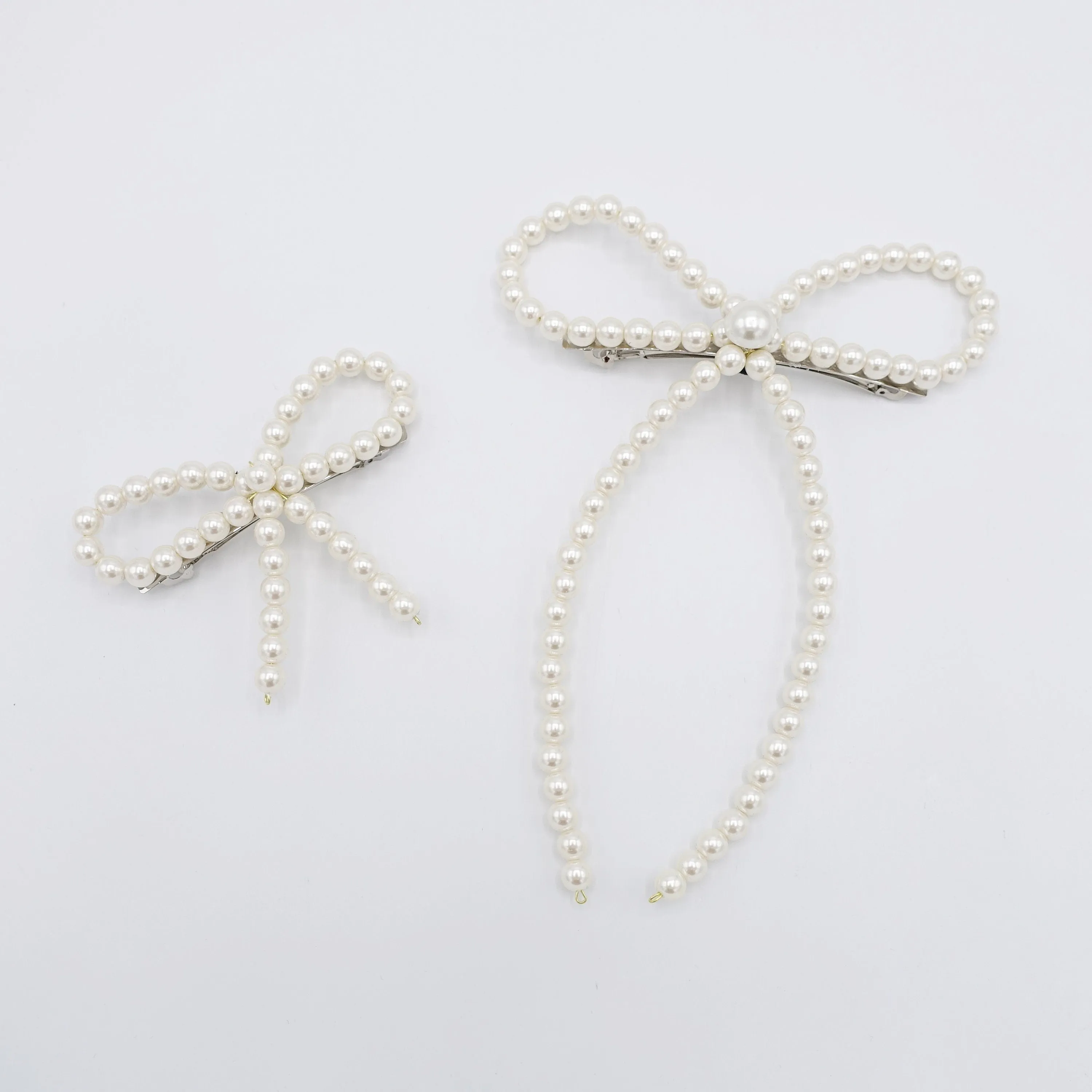 pearl bow barrette, pearl ribbon bow barrette for women
