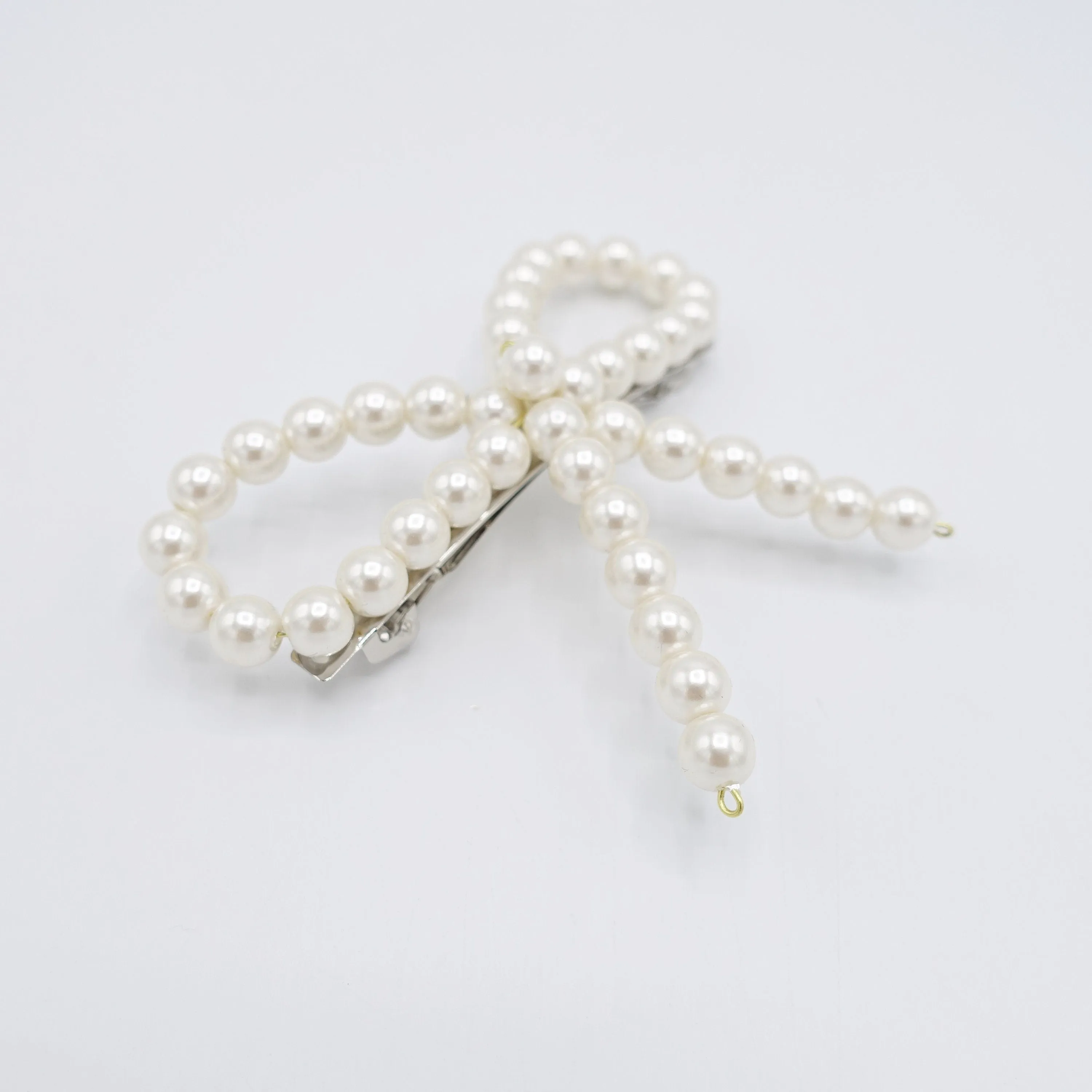 pearl bow barrette, pearl ribbon bow barrette for women
