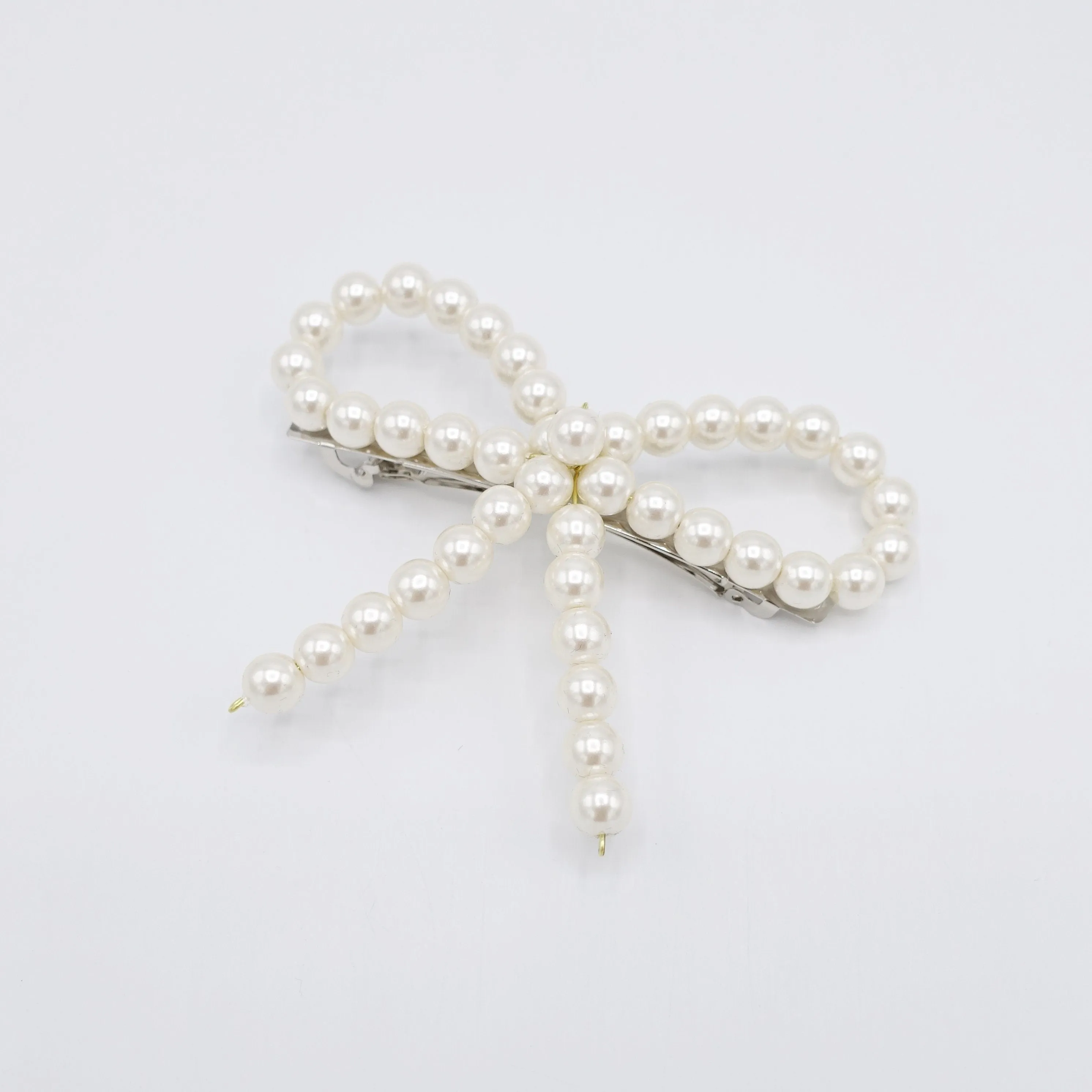 pearl bow barrette, pearl ribbon bow barrette for women