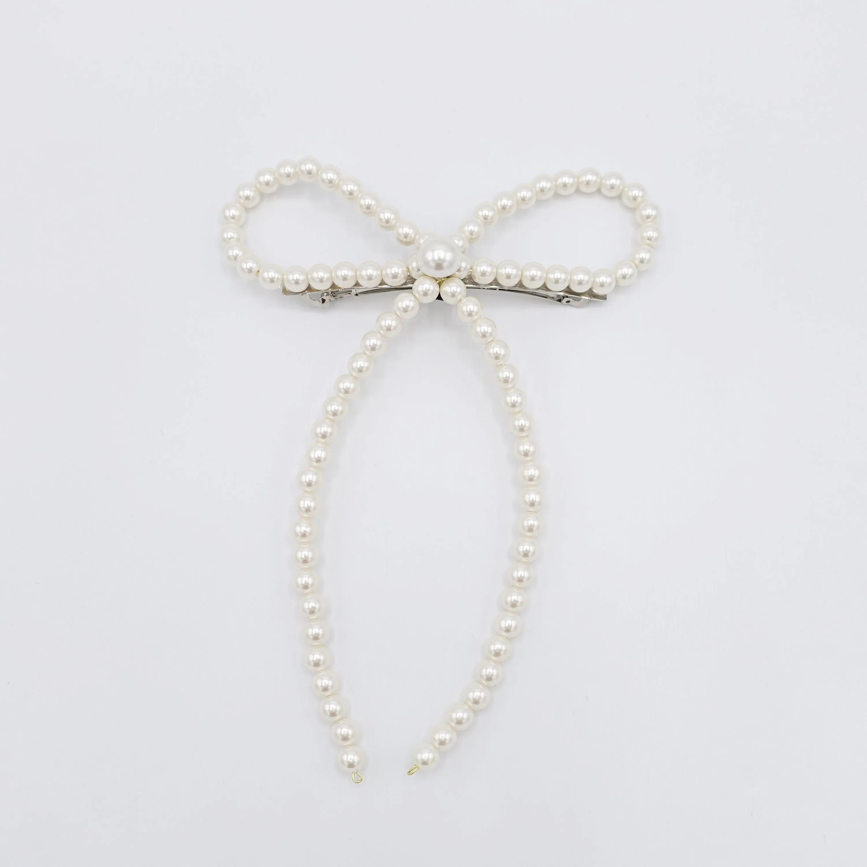 pearl bow barrette, pearl ribbon bow barrette for women