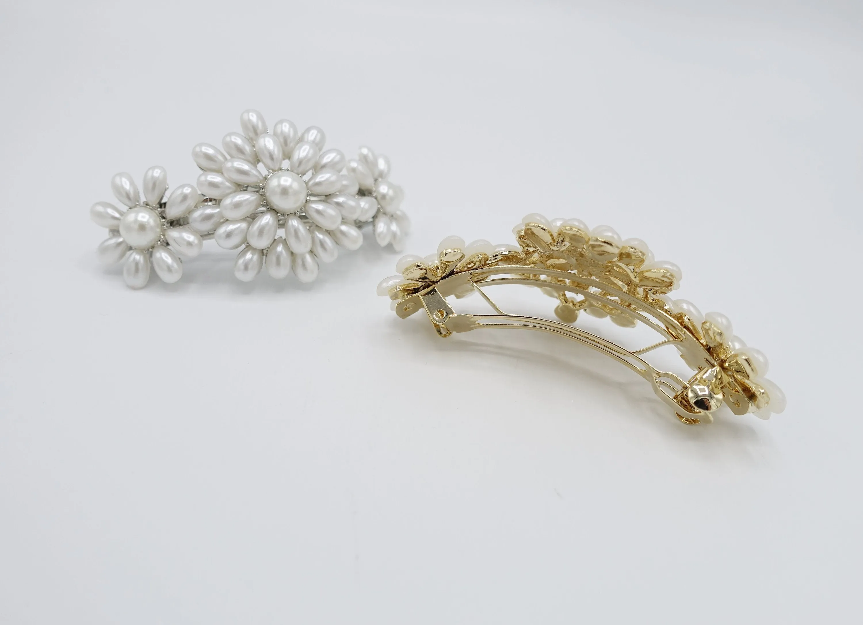 pearl flower embellished french hair barrette hair accessory for women