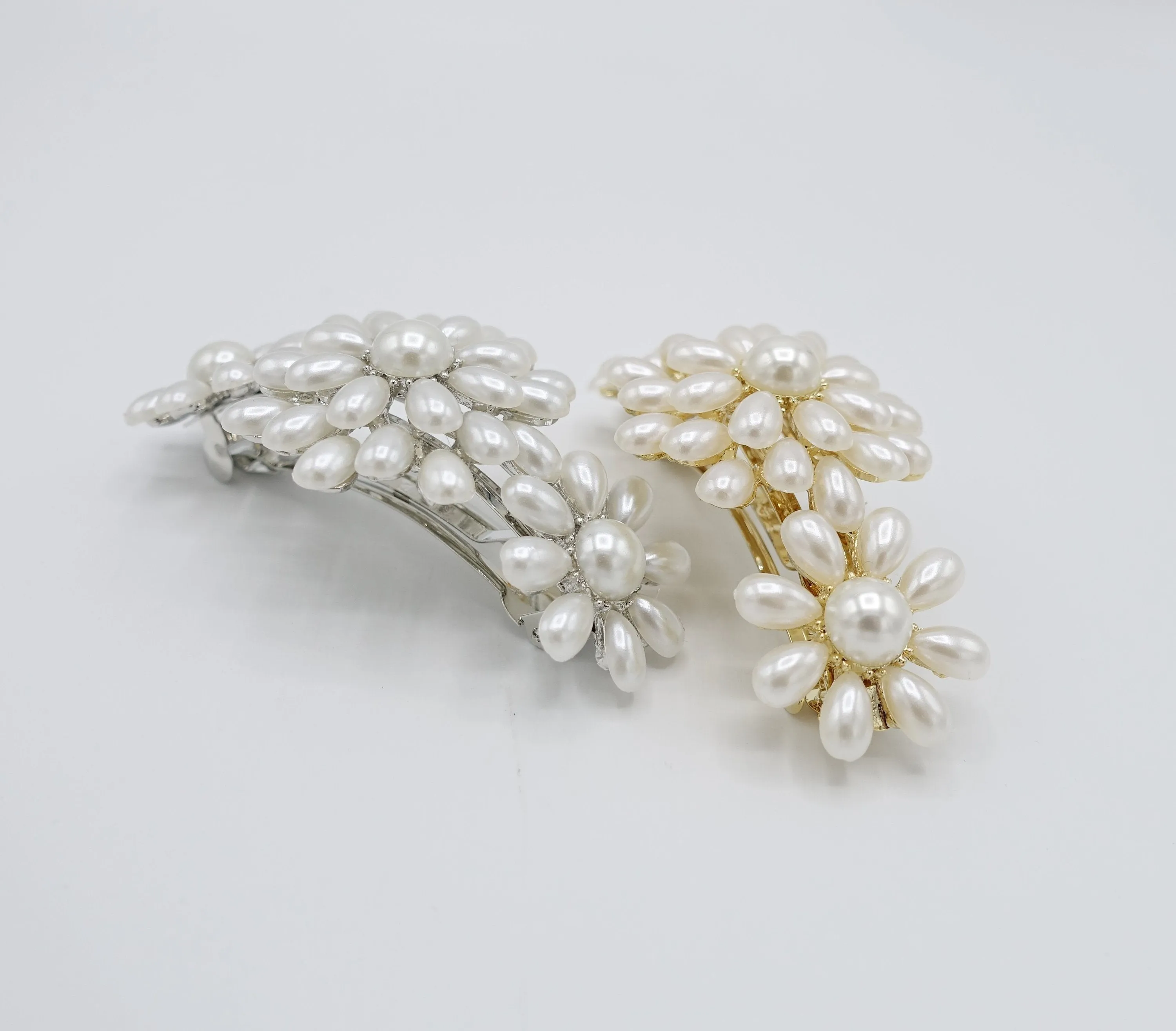 pearl flower embellished french hair barrette hair accessory for women