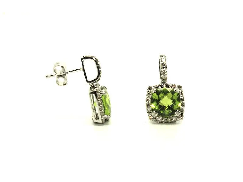 Peridot And Diamond Cushion Halo Earring Ad No.0903