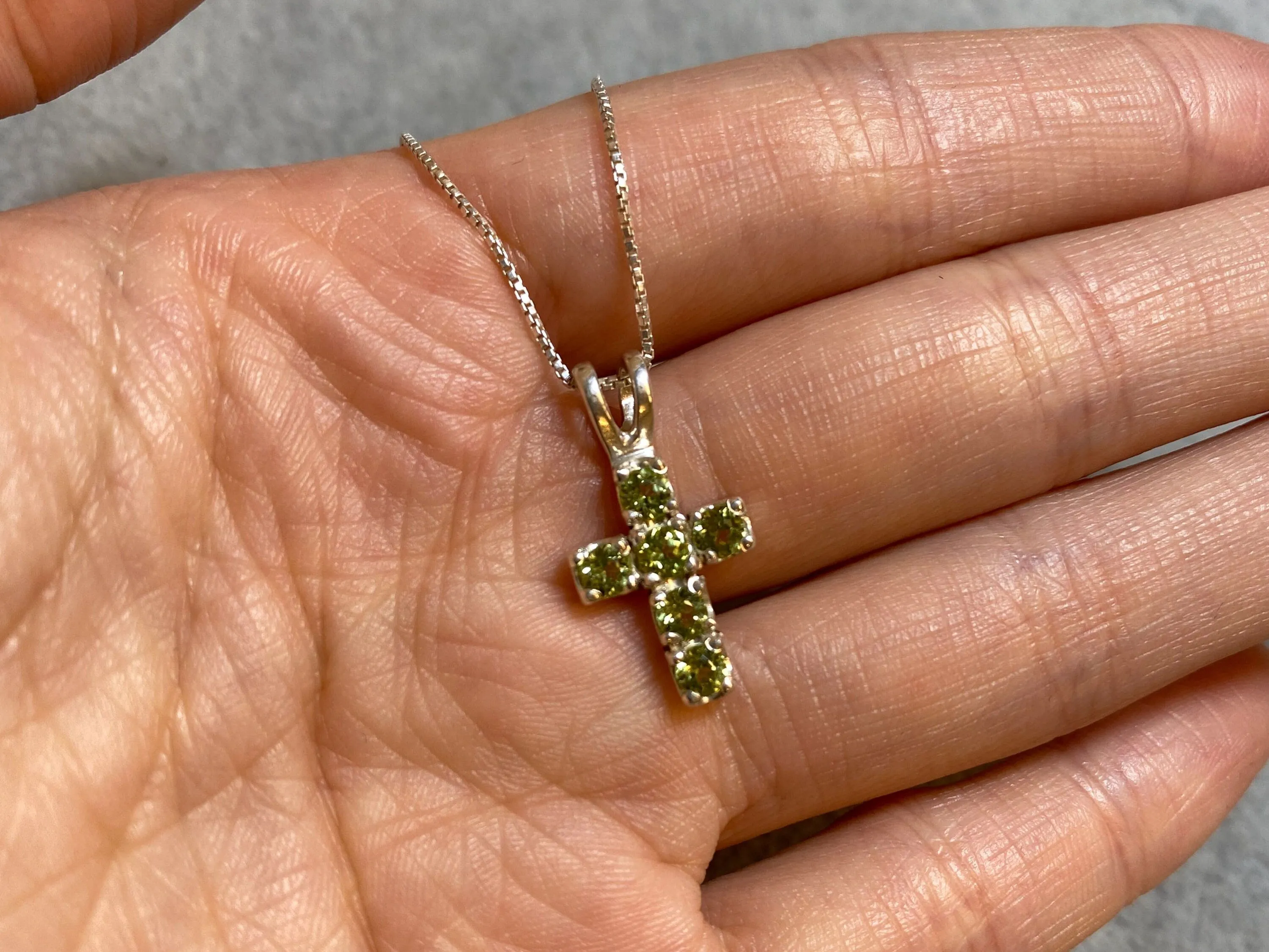 Peridot Cross Pendant - Green Cross Necklace, August Birthstone Pendant