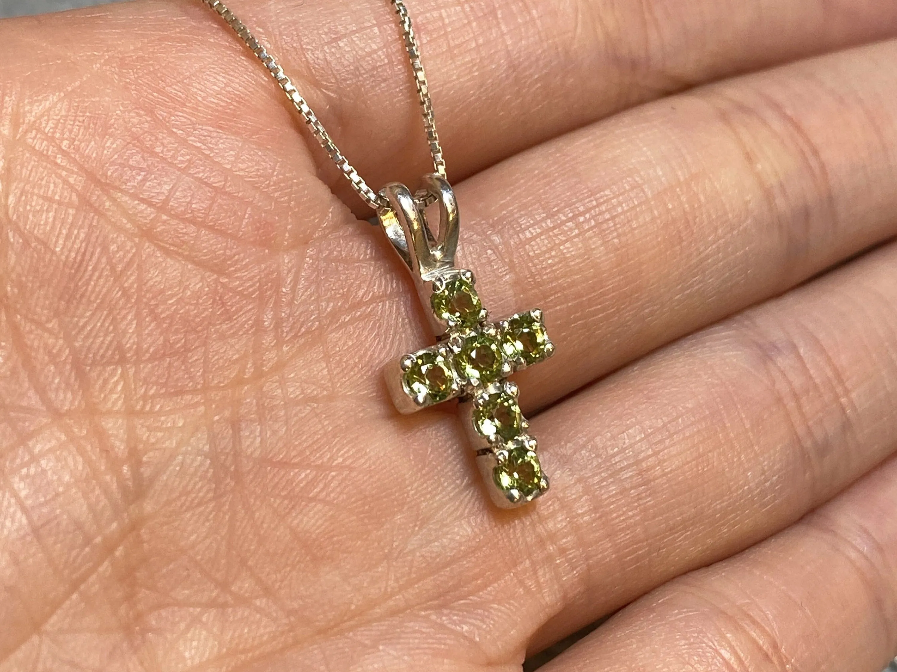 Peridot Cross Pendant - Green Cross Necklace, August Birthstone Pendant