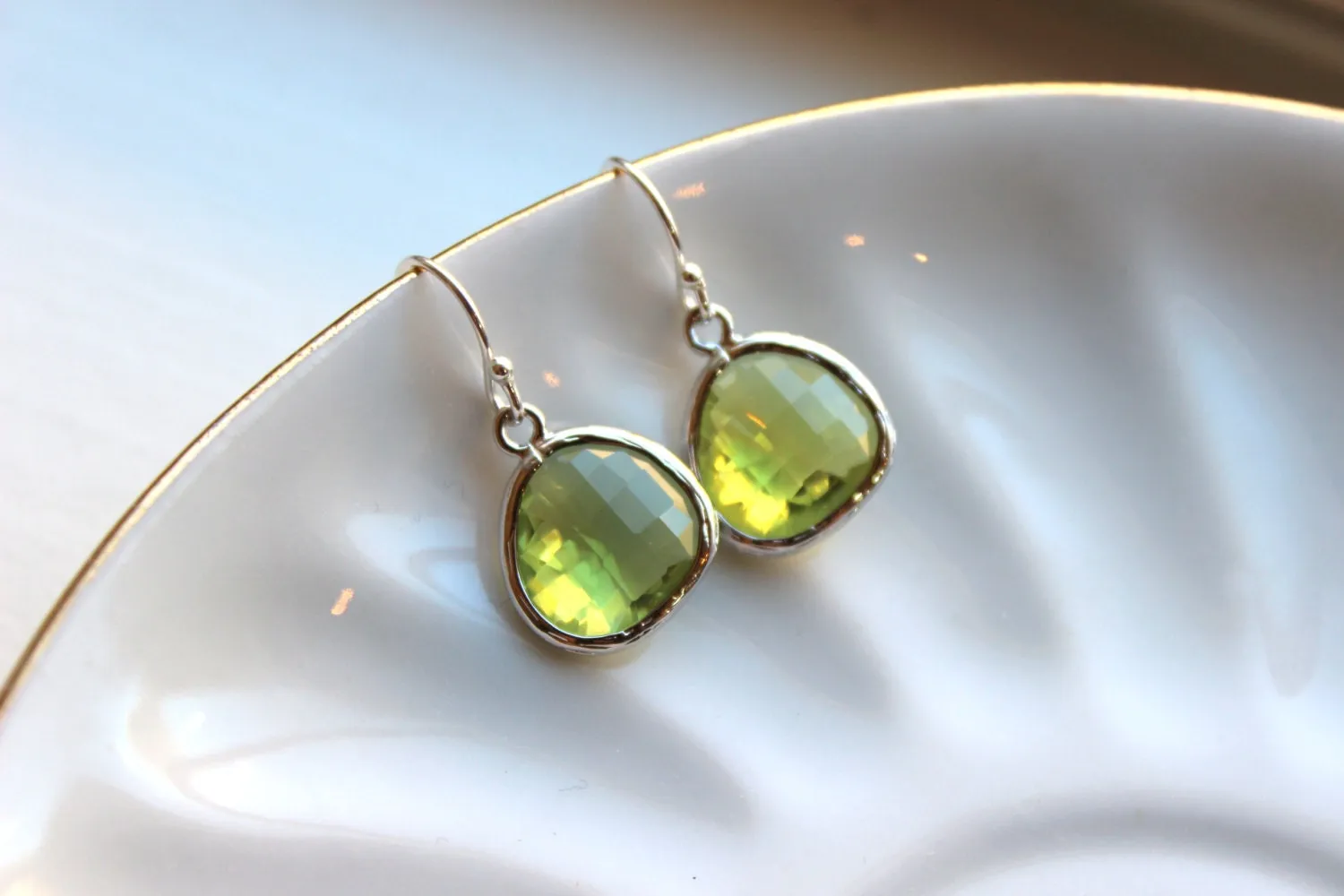 Peridot Earrings Apple Green Silver - Bridesmaid Earrings - Bridal Earrings - Wedding Earrings - Valentines Day Gift
