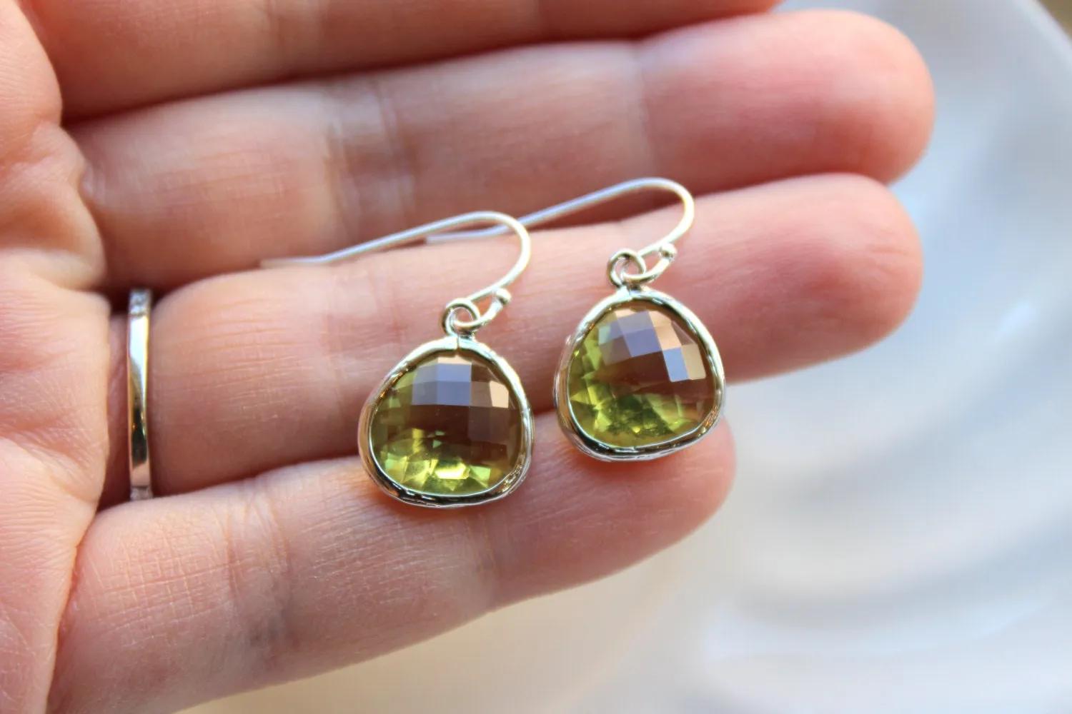 Peridot Earrings Apple Green Silver - Bridesmaid Earrings - Bridal Earrings - Wedding Earrings - Valentines Day Gift