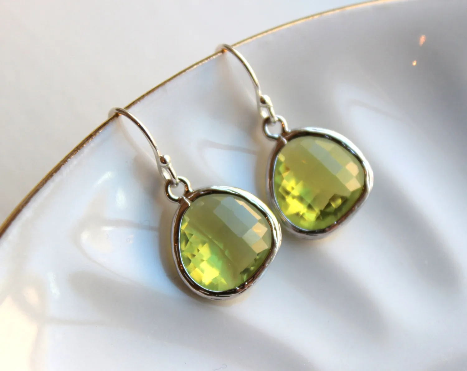Peridot Earrings Apple Green Silver - Bridesmaid Earrings - Bridal Earrings - Wedding Earrings - Valentines Day Gift