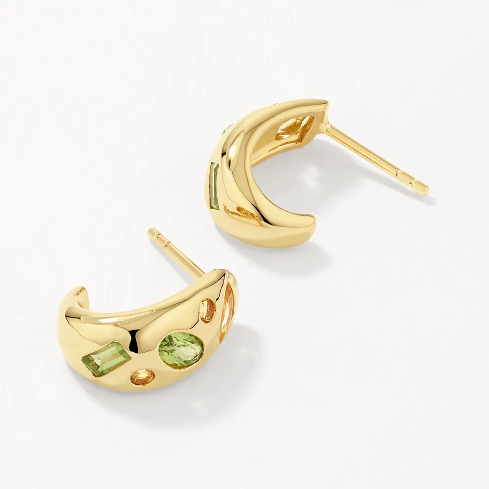 Peridot Multi Gemstone Curve Huggies in Gold