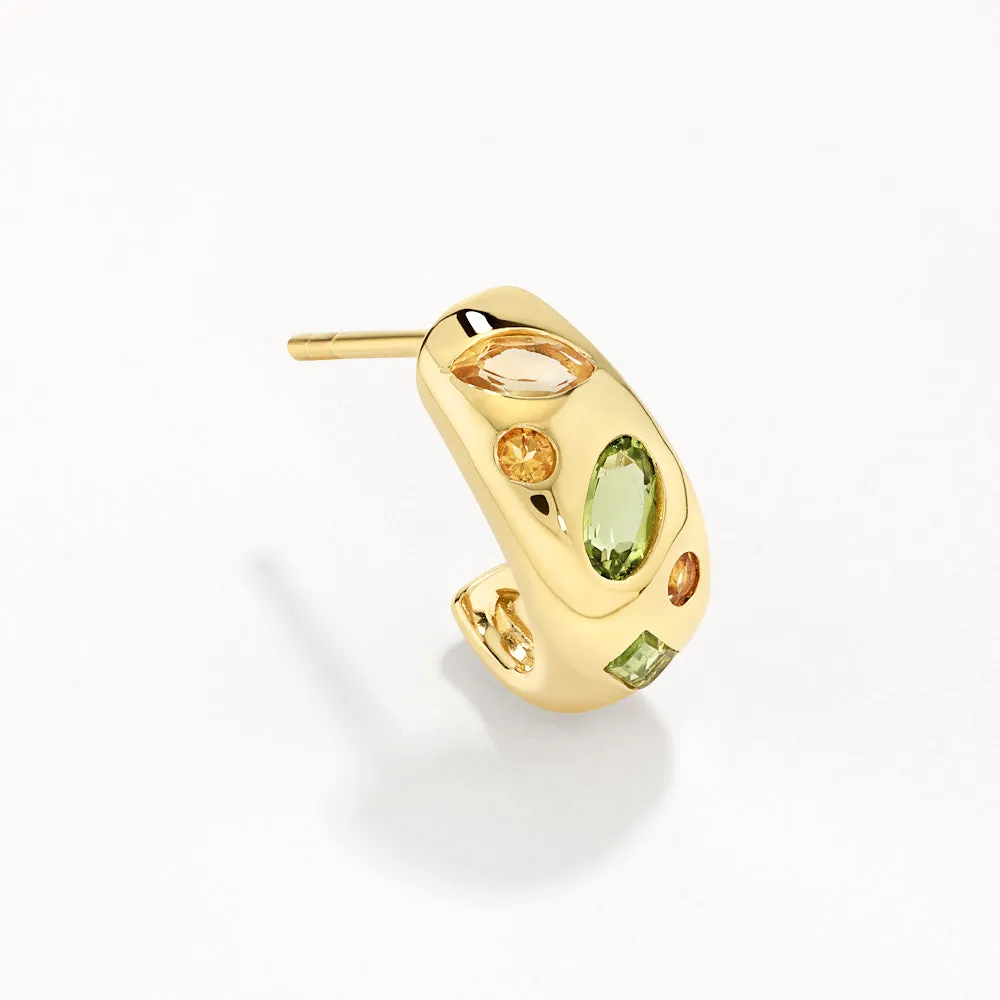 Peridot Multi Gemstone Curve Huggies in Gold