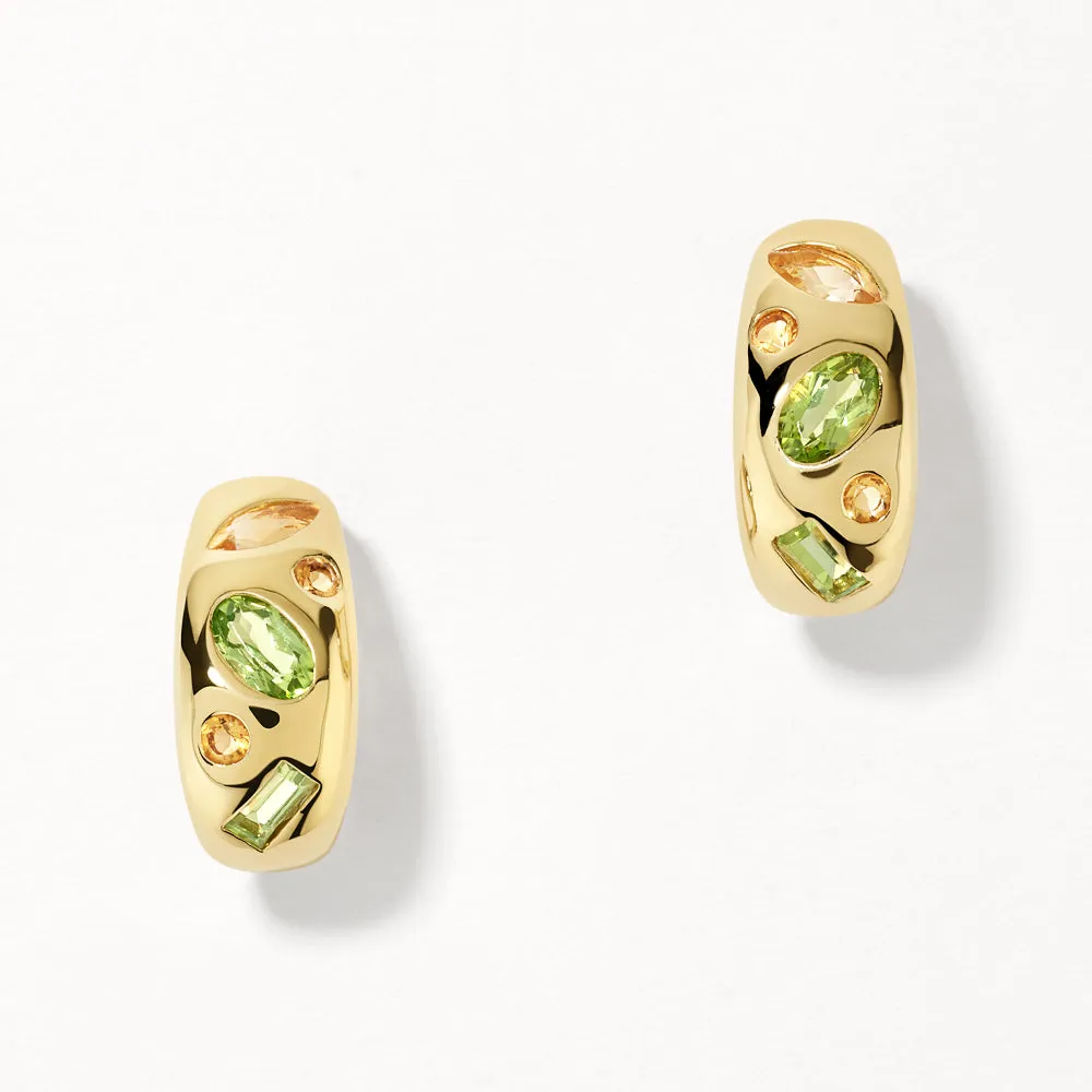 Peridot Multi Gemstone Curve Huggies in Gold