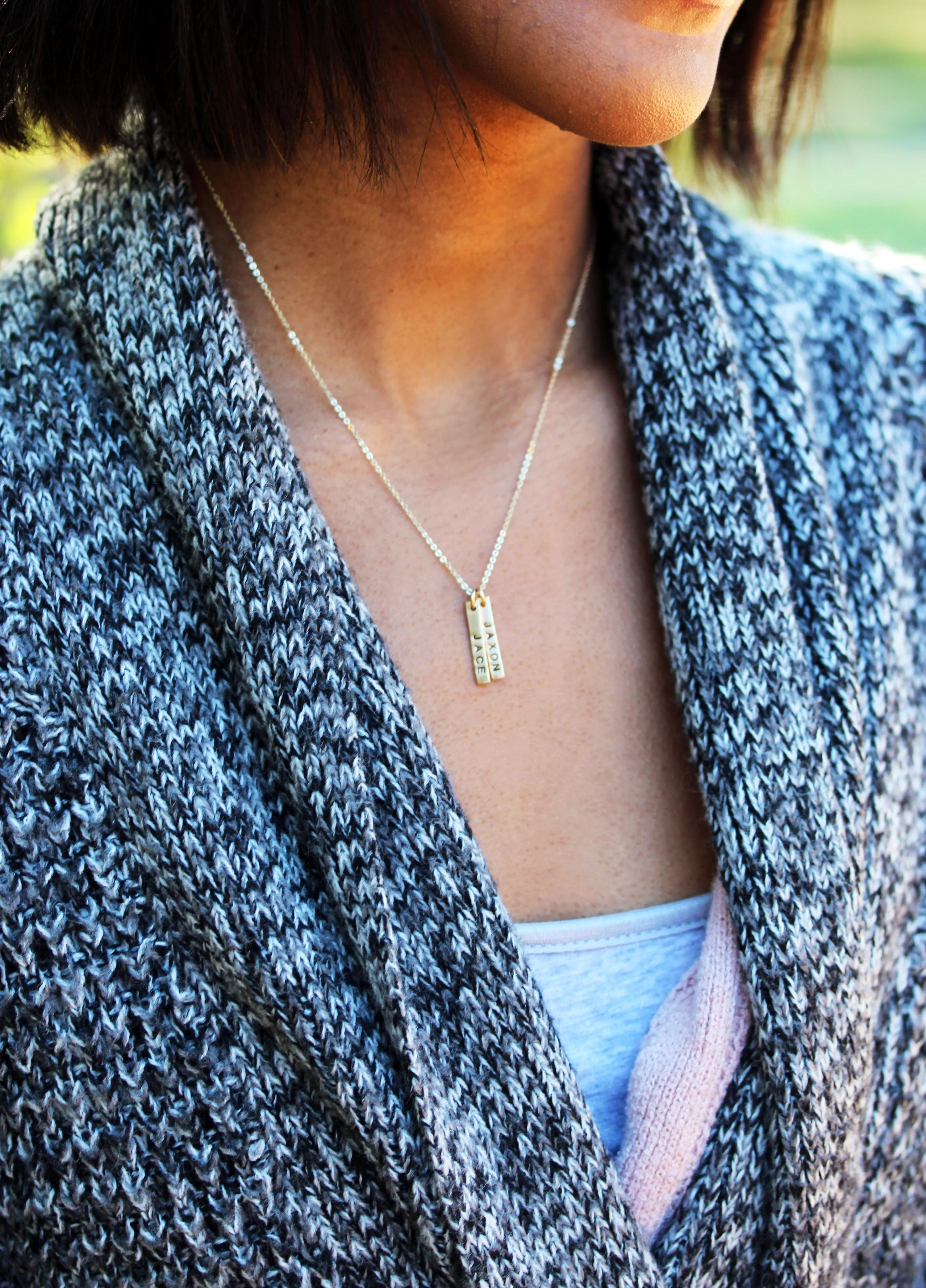 petite vertical bar necklace { silver   gold }