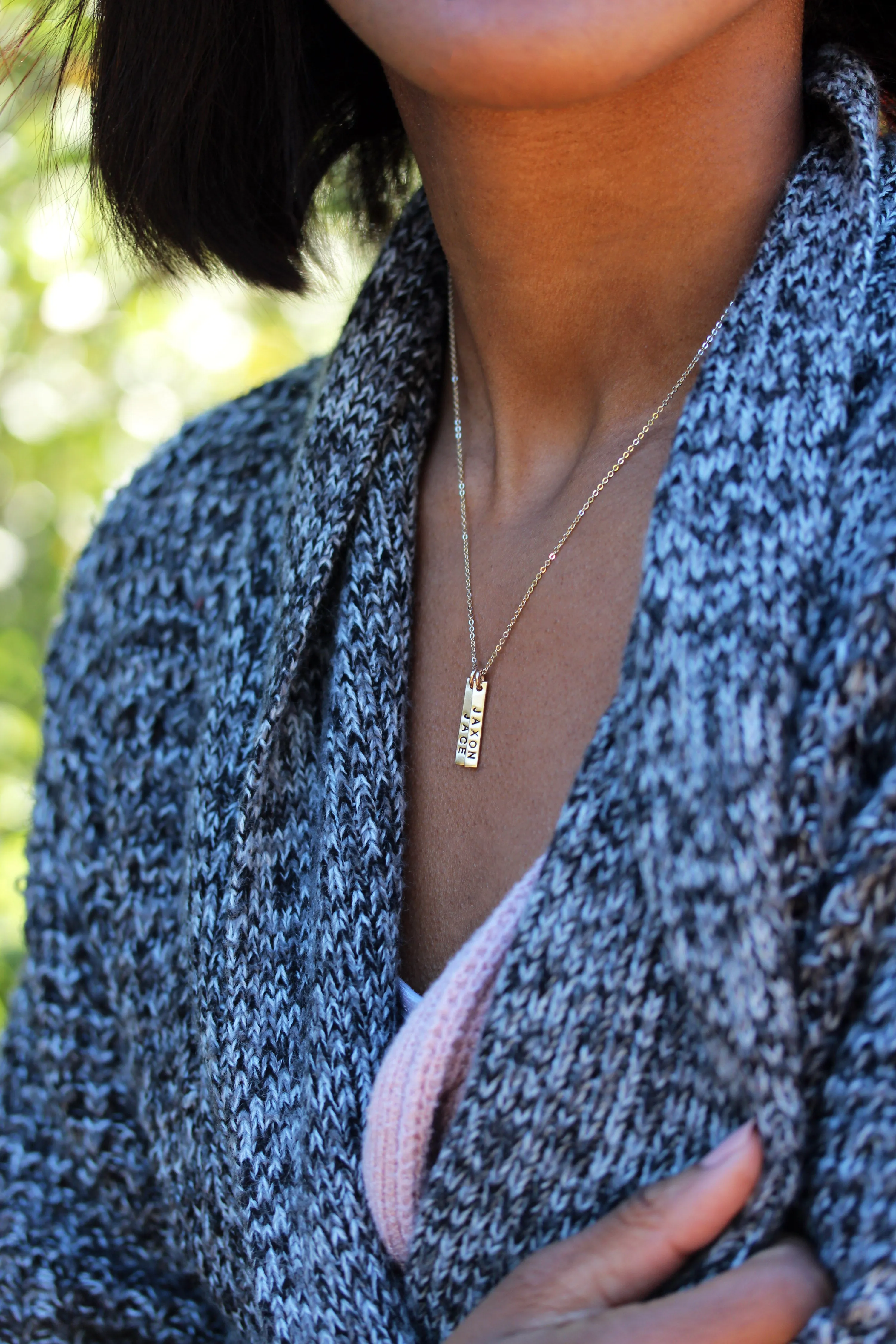 petite vertical bar necklace { silver   gold }