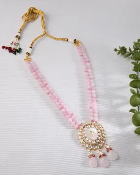 Pink Beaded Kundan Polki Necklace