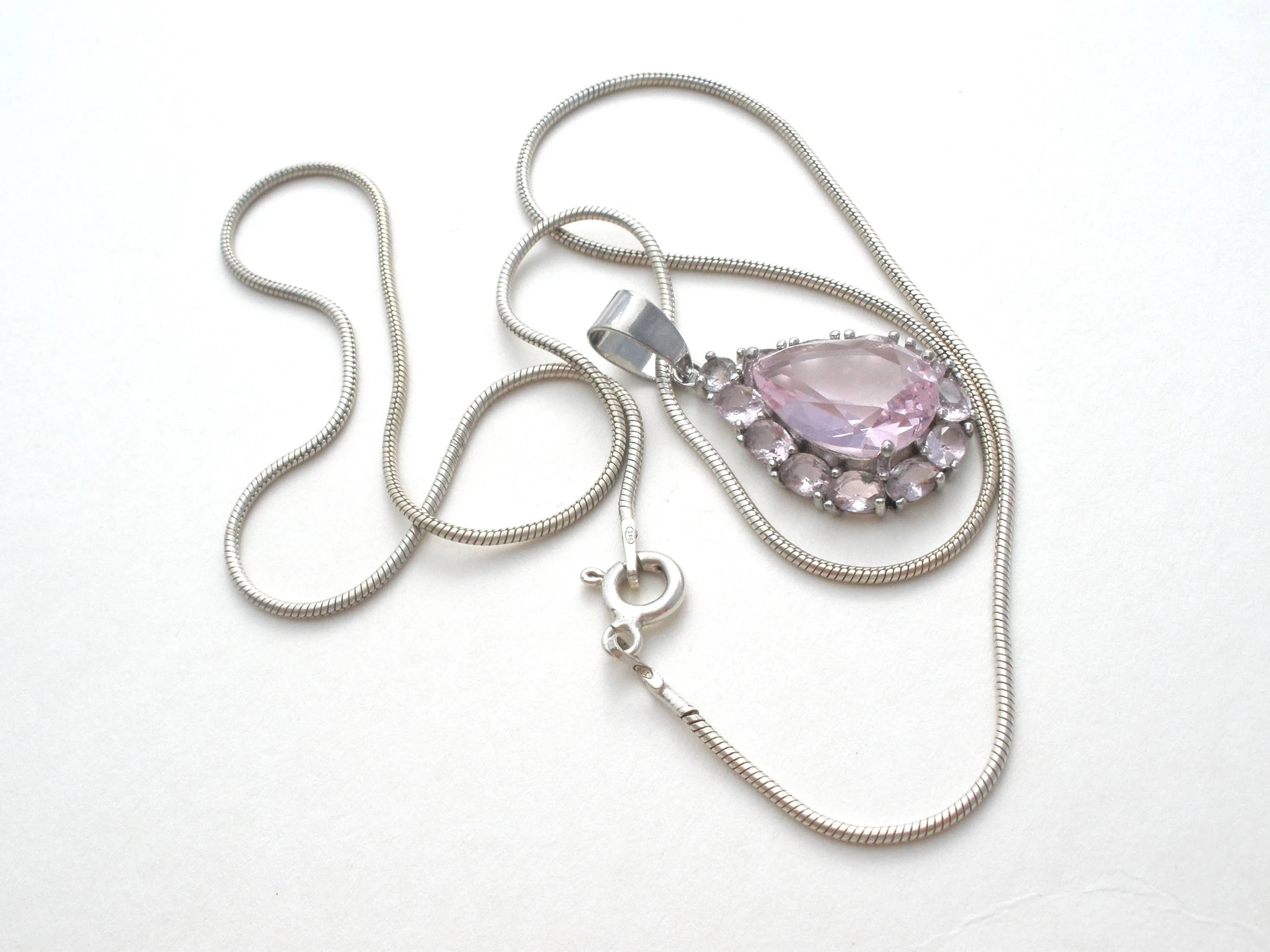Pink Ice Sterling Silver Pendant Necklace 18"