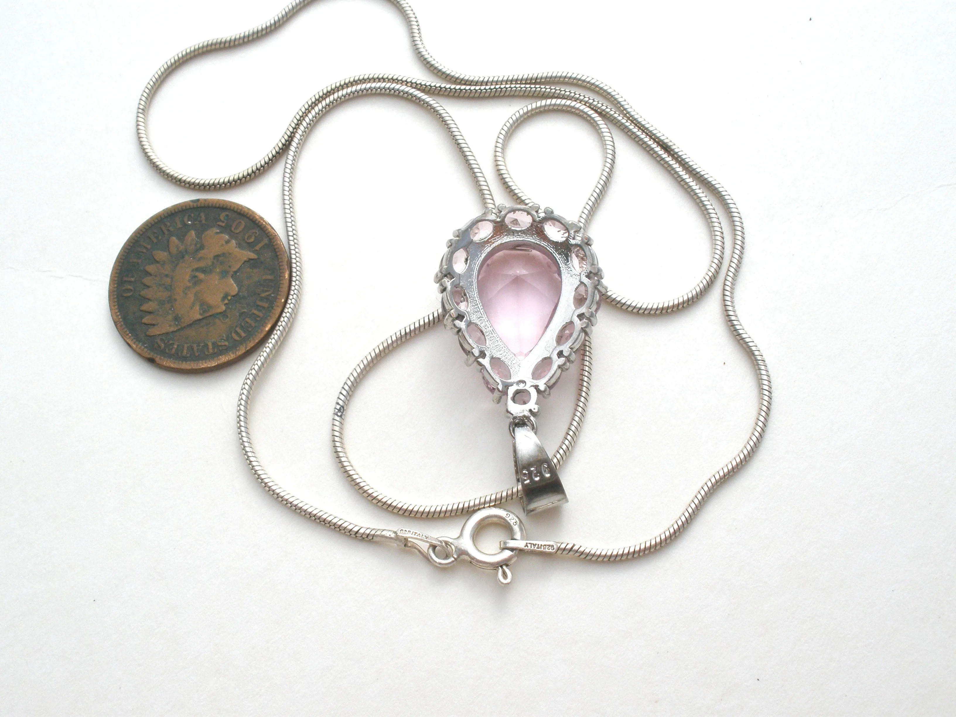 Pink Ice Sterling Silver Pendant Necklace 18"