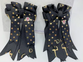 PonyTail Bows- Black/Gold Bits