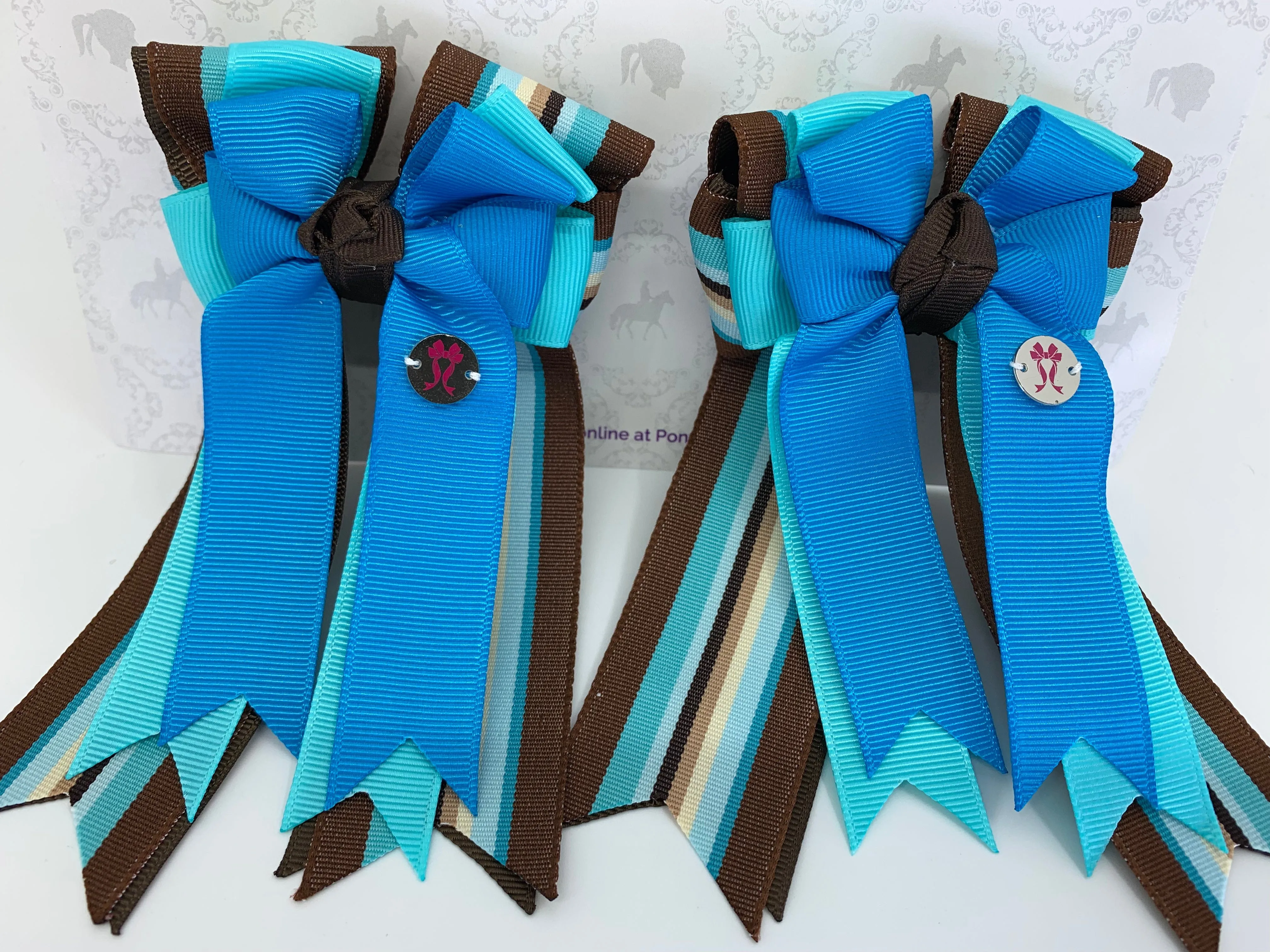 PonyTail Bows- Blue Aqua Stripes