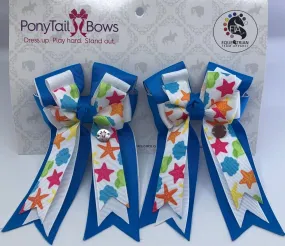 PonyTail Bows- Blue Beachy