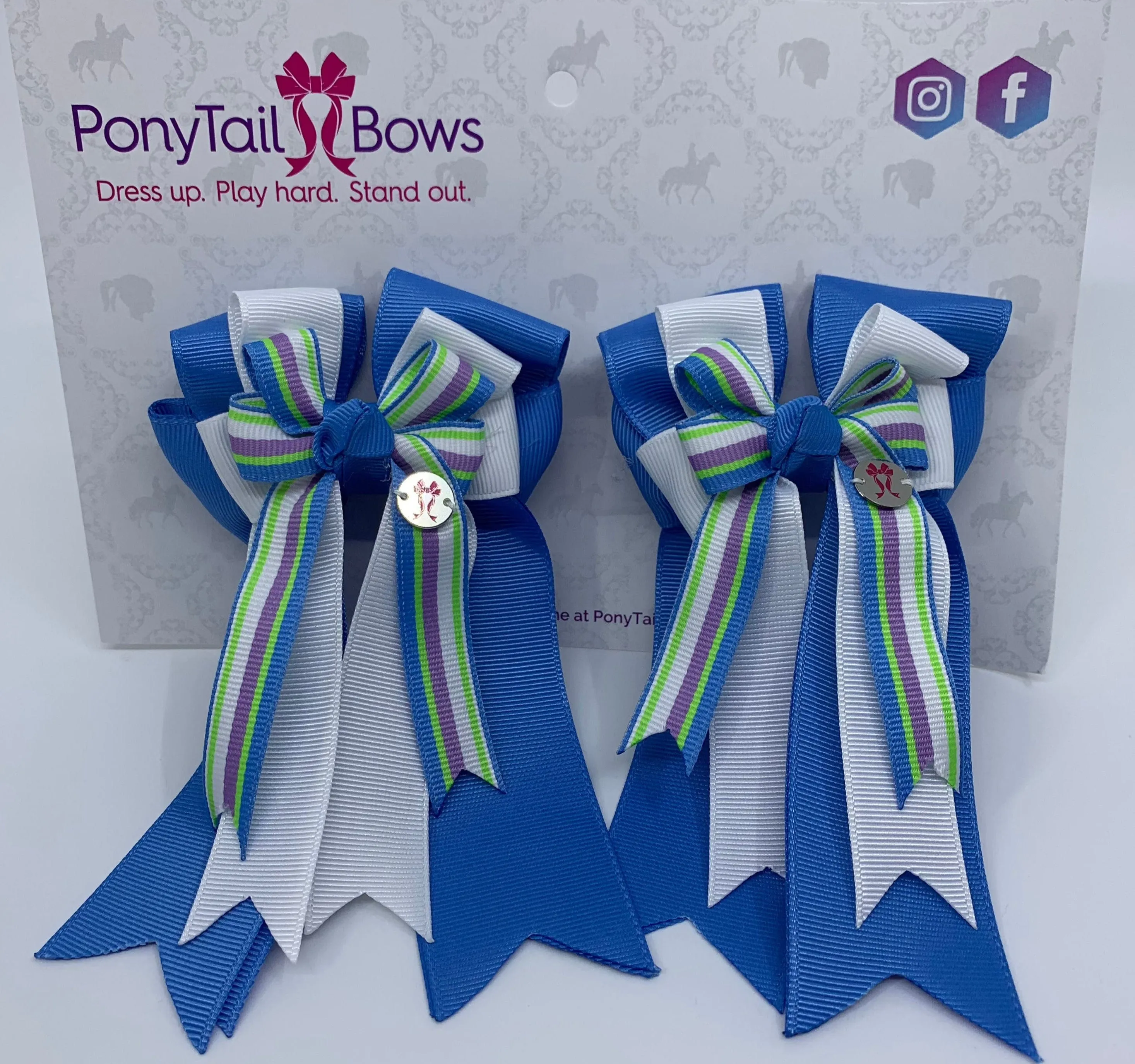 PonyTail Bows- Blue/White/Stripe