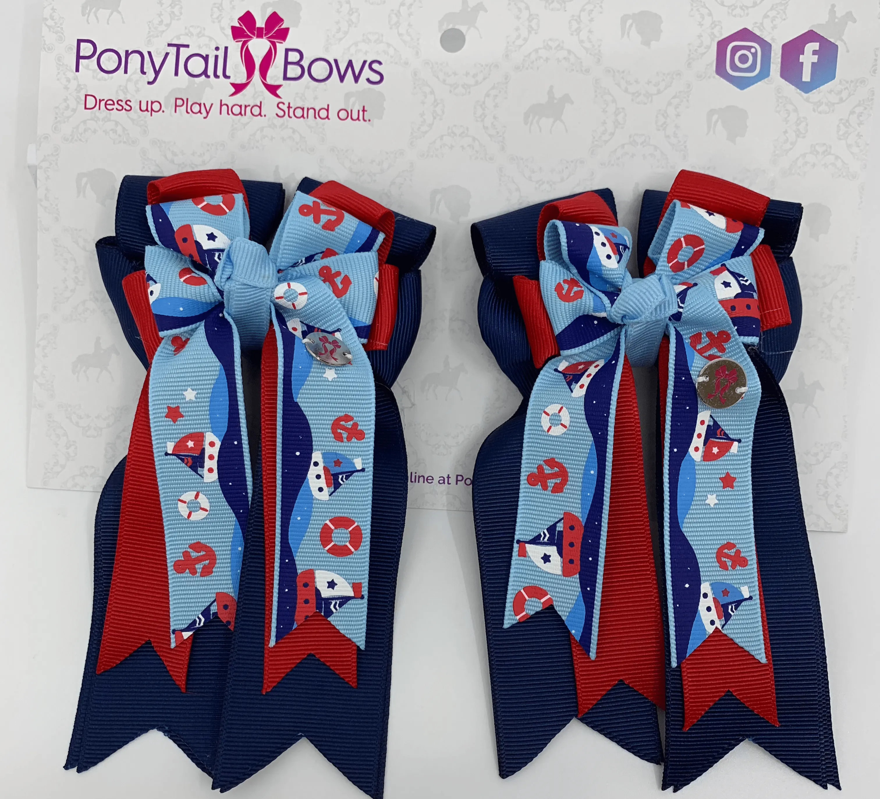 PonyTail Bows- Capri Blue Sailboats