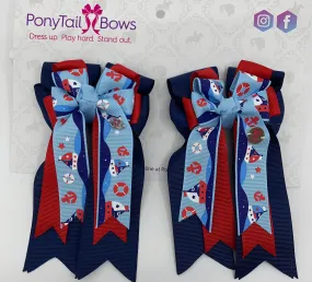 PonyTail Bows- Capri Blue Sailboats