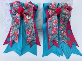 PonyTail Bows- Fountain Blue Flamingo