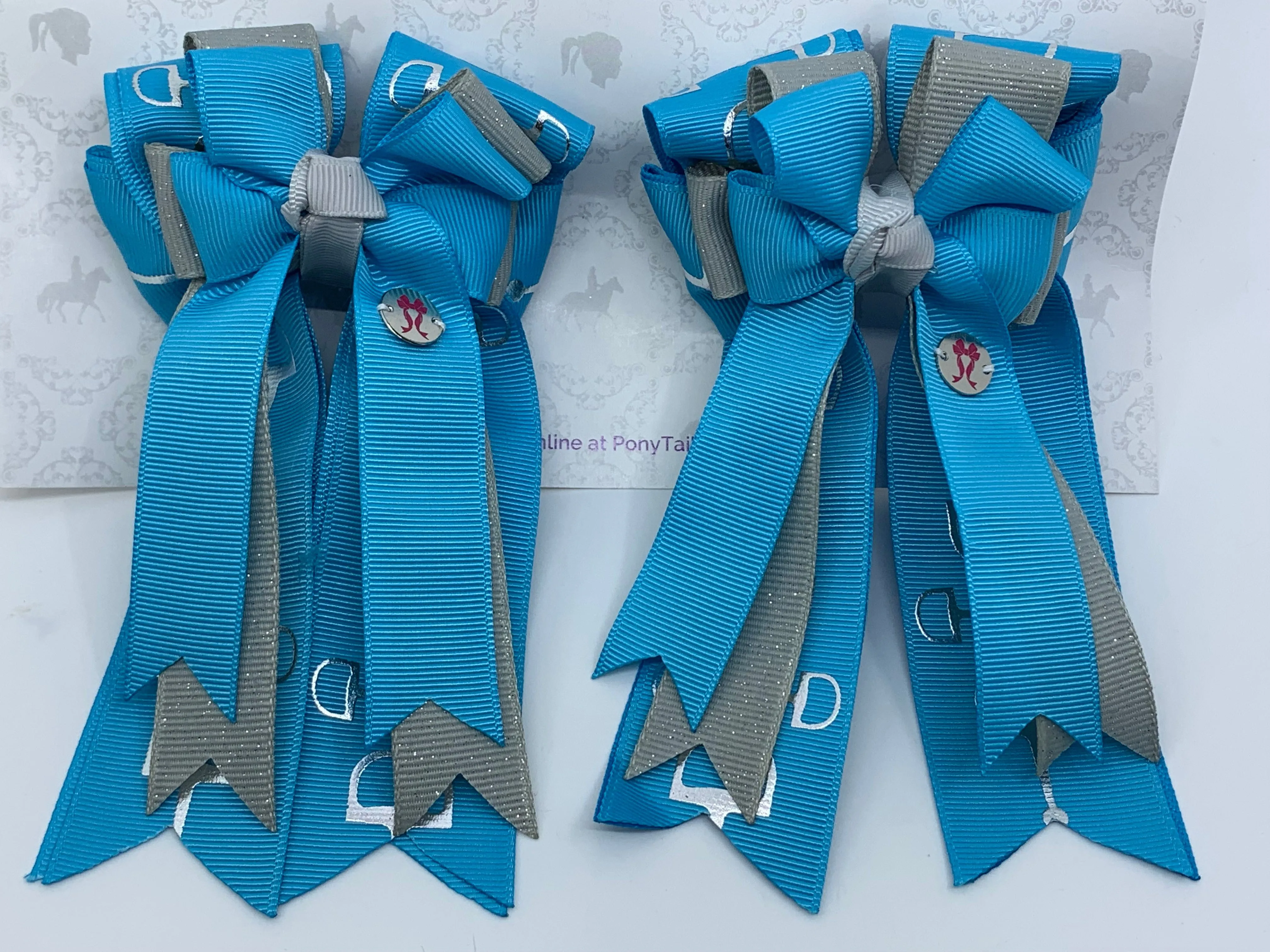 PonyTail Bows- Fountain Blue Grey Bits