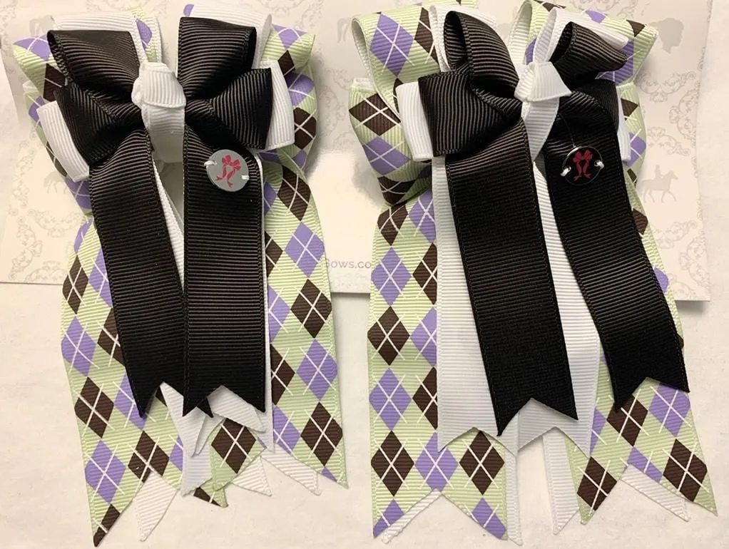 PonyTail Bows- Mint Chocolate Argyle
