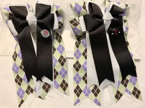 PonyTail Bows- Mint Chocolate Argyle