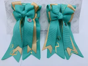 PonyTail Bows- Mint Green/Gold Bits