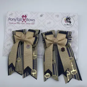 PonyTail Bows- Navy Gold Striped Bits