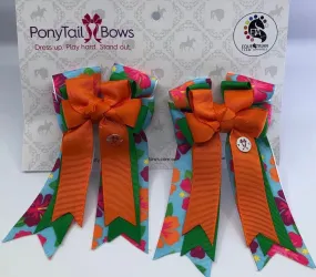 PonyTail Bows- Orange Hibiscus