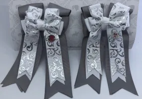PonyTail Bows- Silver Scroll