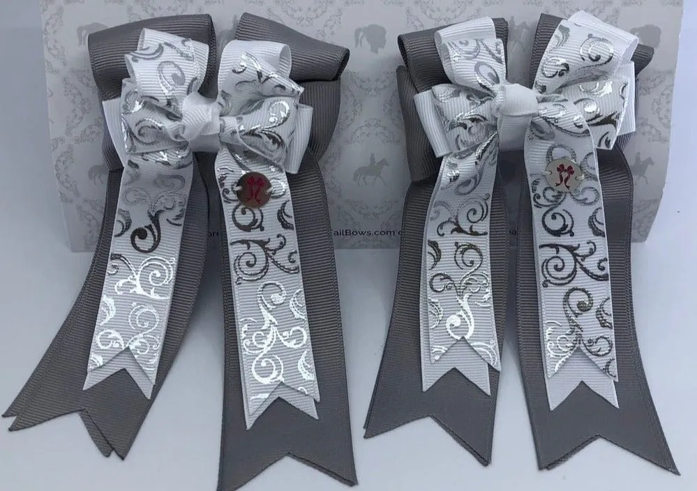 PonyTail Bows- Silver Scroll
