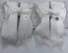PonyTail Bows- White Glitter