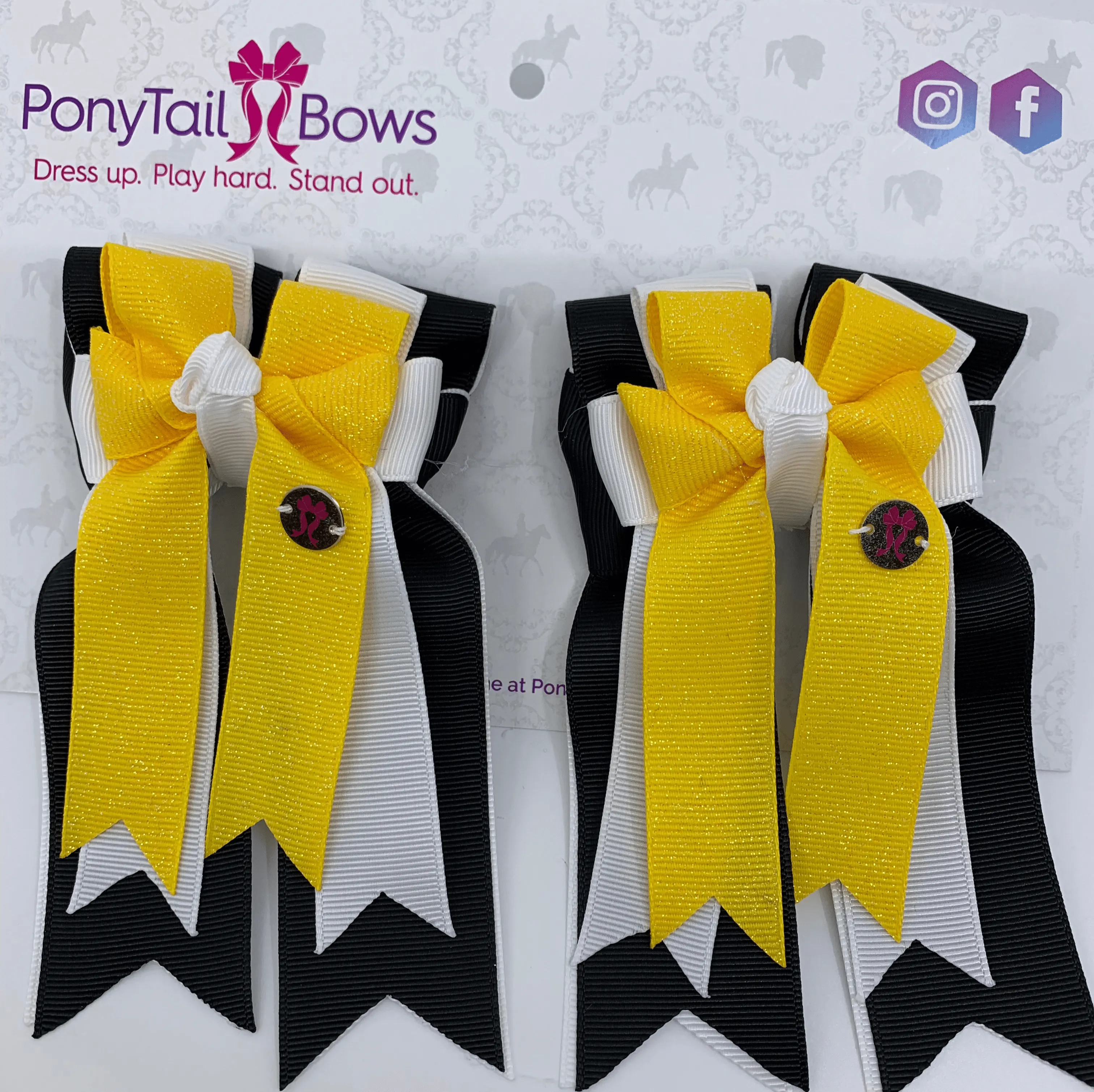 PonyTail Bows-Yellow White Black  PonyTail Bows