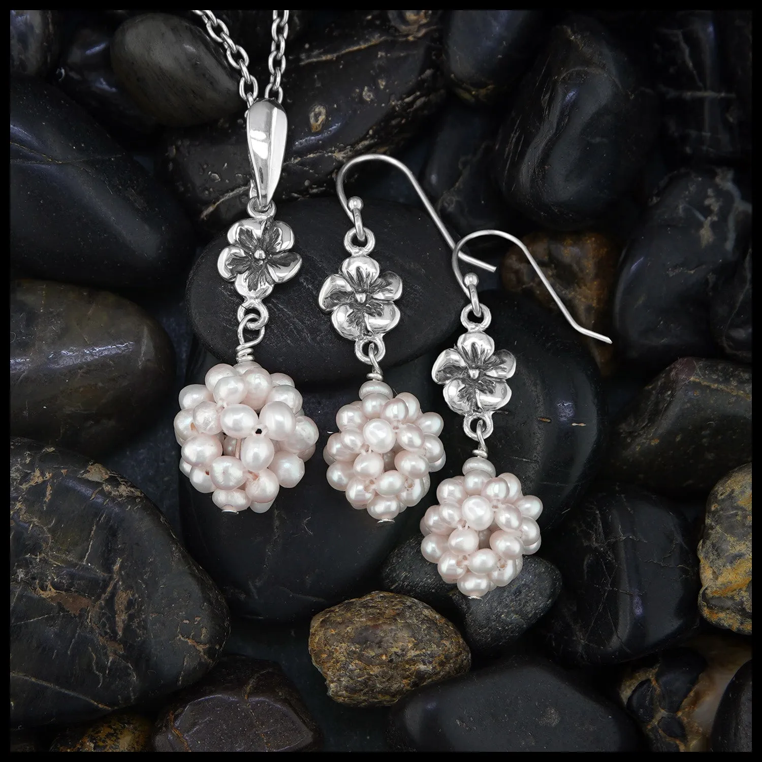 Popcorn Pearl Flower Pendant and Earring Set