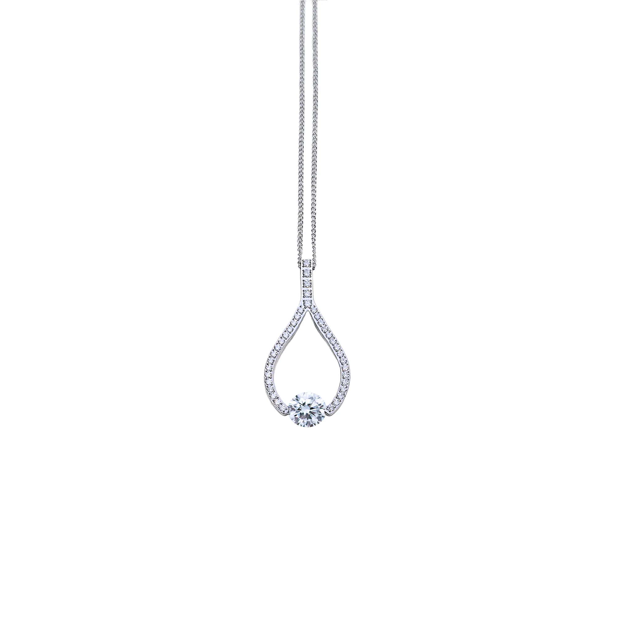 PT306G B.Tiff 1 ct Solitaire Pave Gold Plated Larme Pendant Necklace
