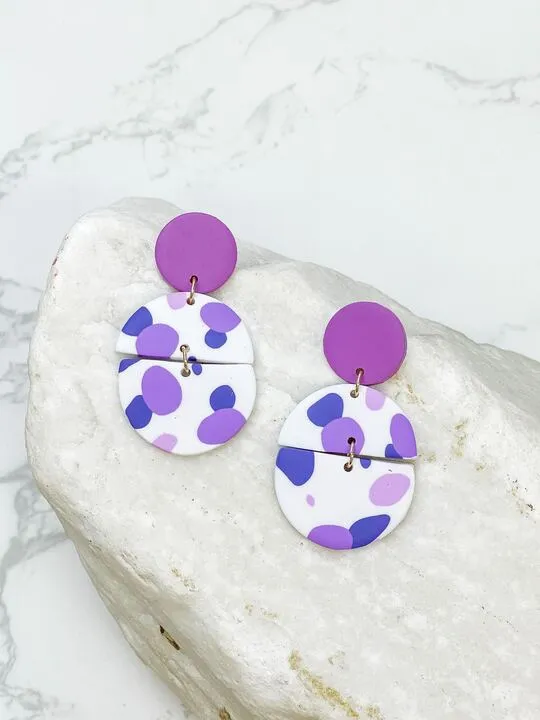 Purple Multi Geometric Clay Dangles - Circle Duo