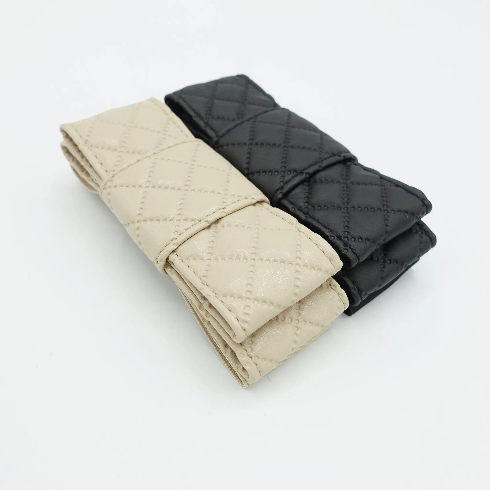 quilted hair bow faux leather layered flat style bow for women