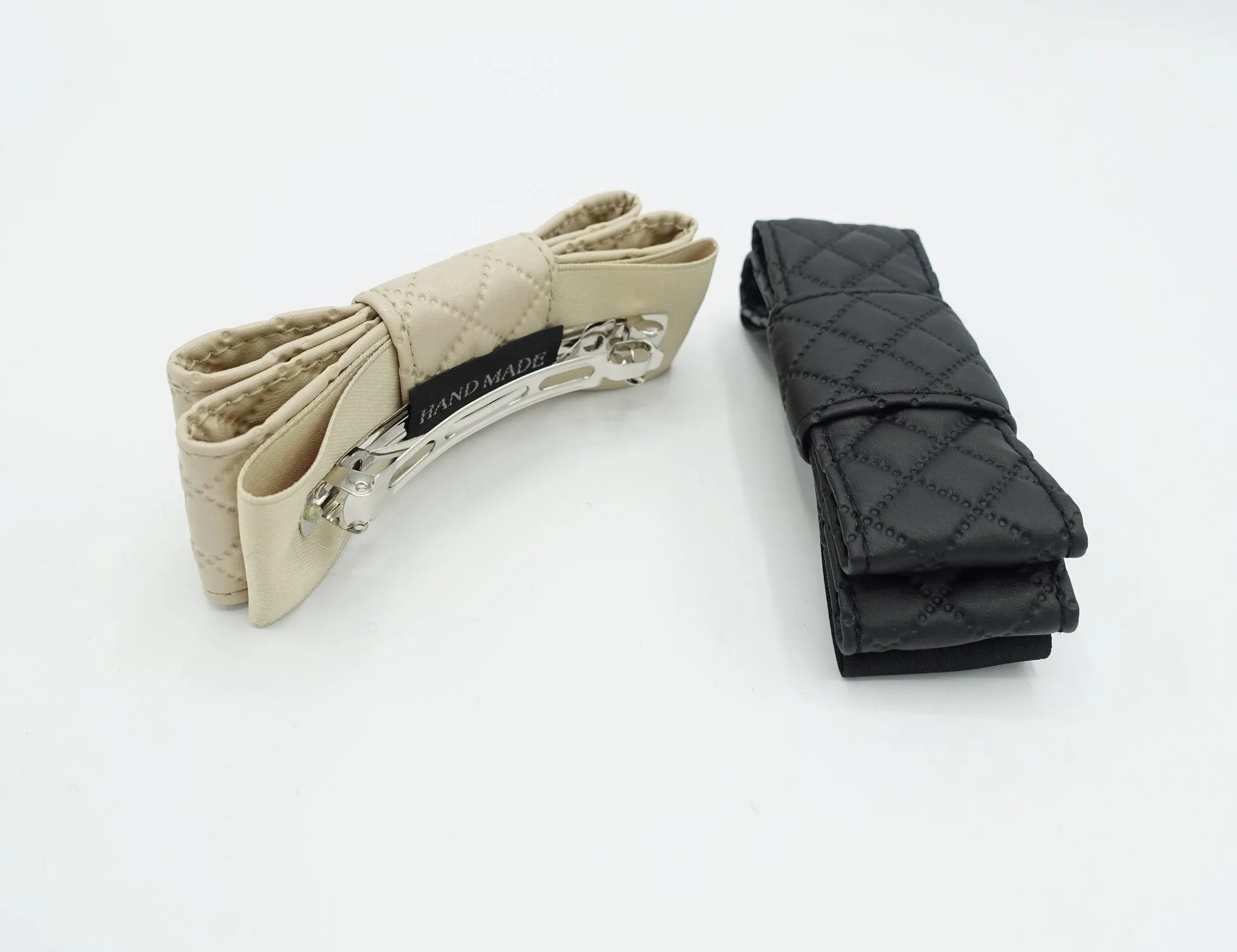 quilted hair bow faux leather layered flat style bow for women