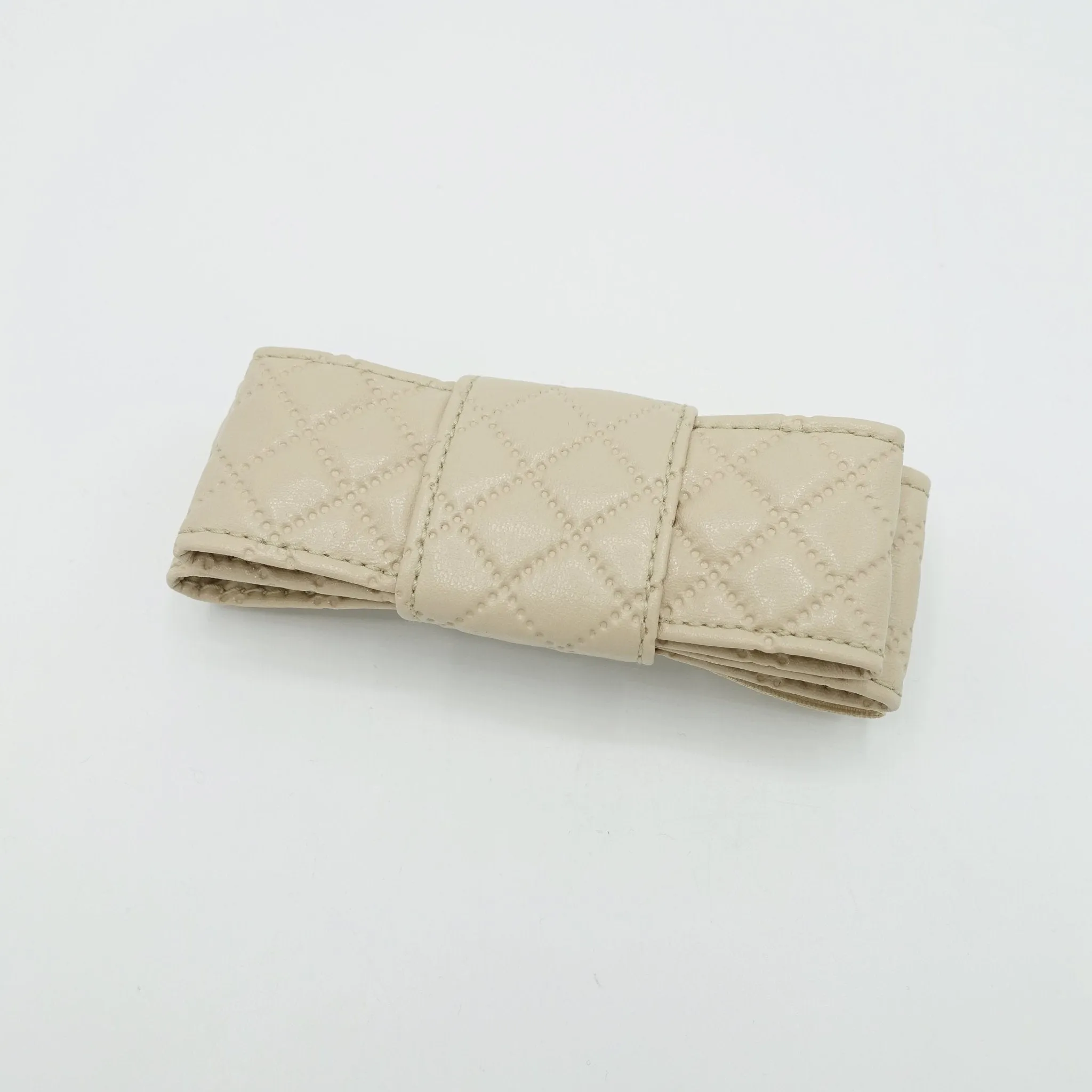 quilted hair bow faux leather layered flat style bow for women