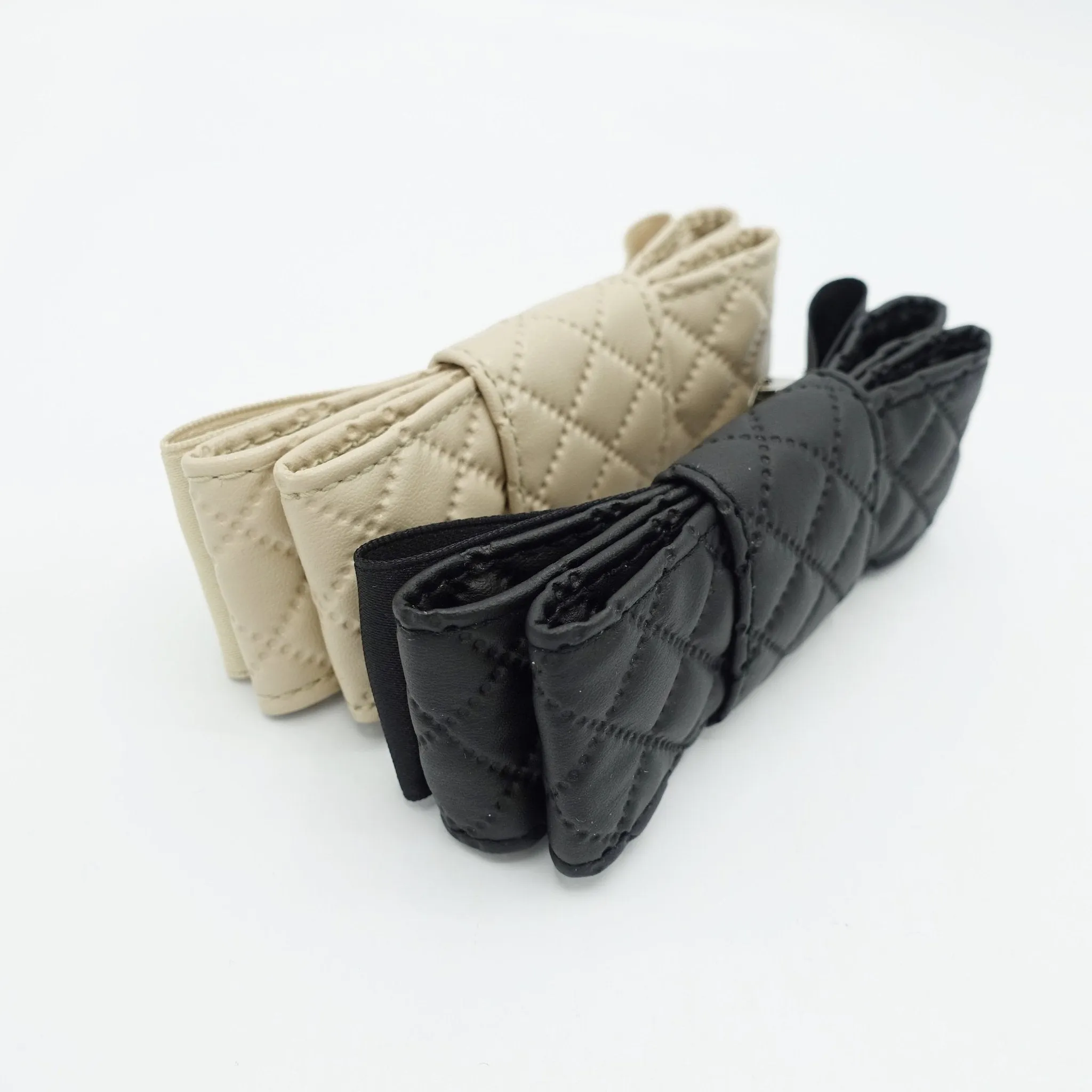 quilted hair bow faux leather layered flat style bow for women