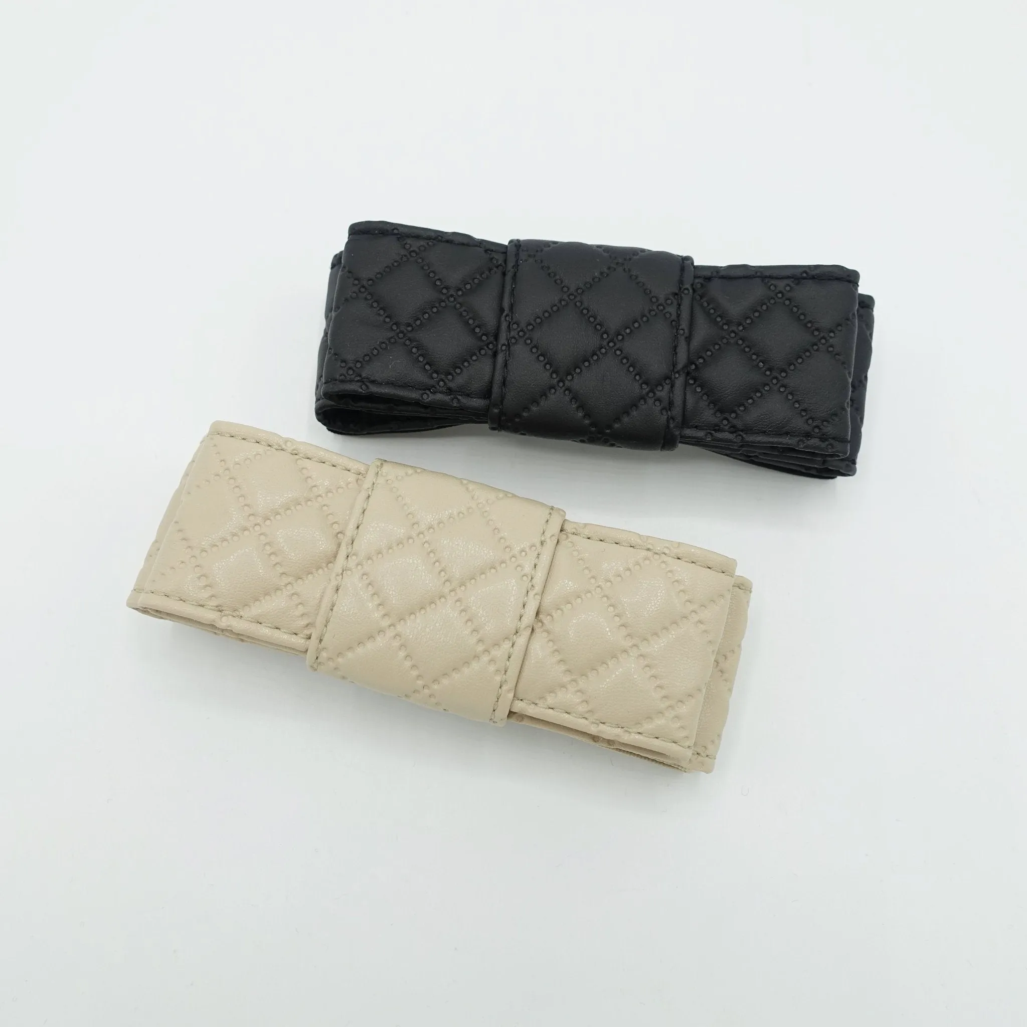 quilted hair bow faux leather layered flat style bow for women