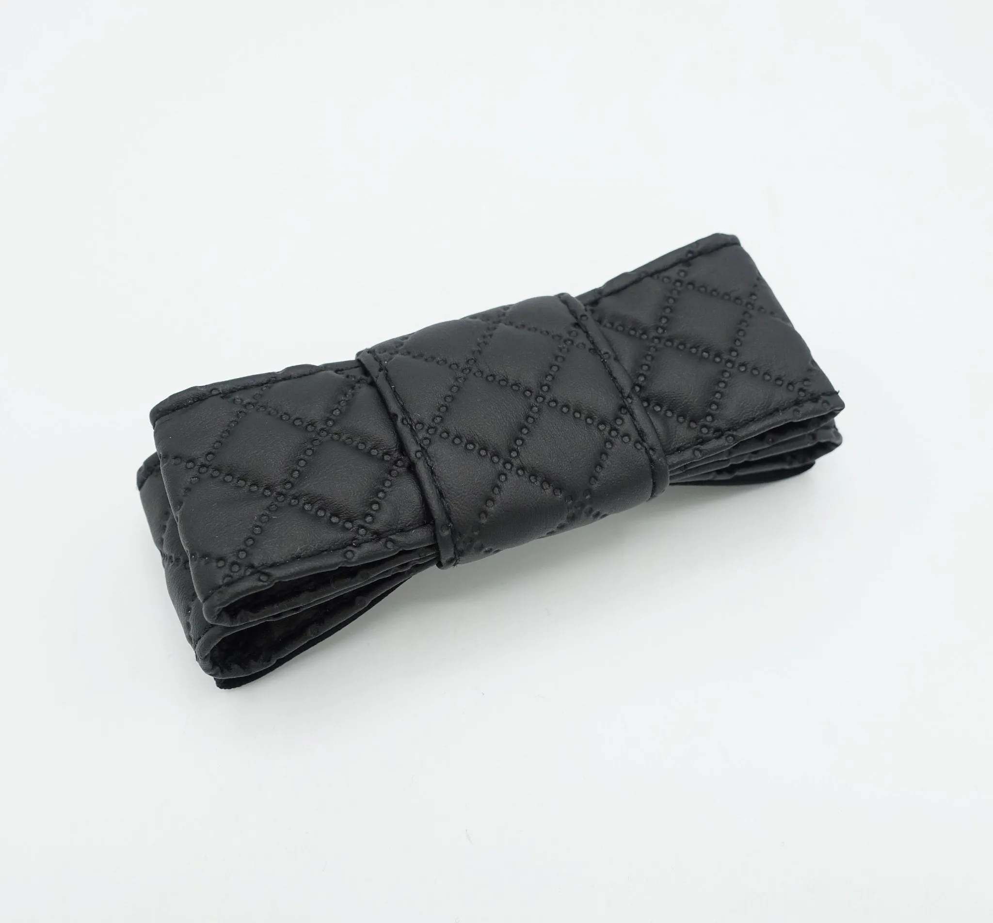 quilted hair bow faux leather layered flat style bow for women