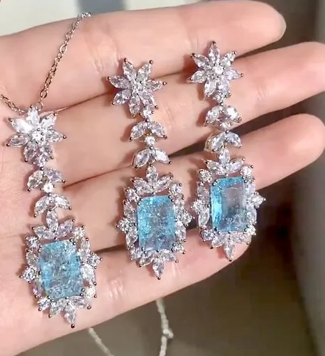 "Alondra" - Aqua Blue Cubic Zirconia Bridal Necklace